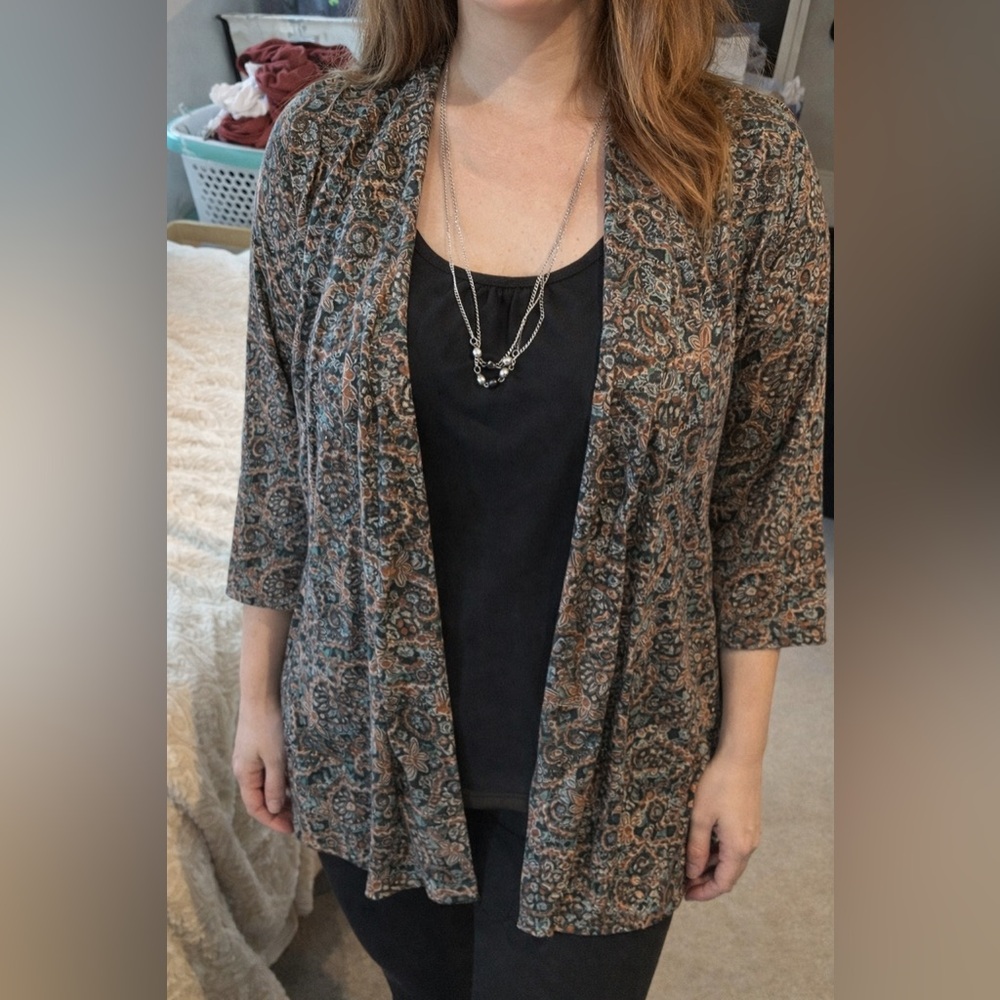 NY Collection Paisley Open Front Kimono Cardigan – Size Medium